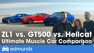 Ford Mustang Shelby GT500 vs. Dodge Challenger Hellcat vs. Chevy Camaro ZL1 — Muscle Car Comparison