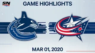 NHL Highlights | Canucks vs Blue Jackets – Mar. 01, 2020