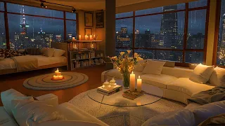 Rainy Day With Luxury Living Room ☕ Relaxing Jazz Instrumental Music For Relax, Study, Work