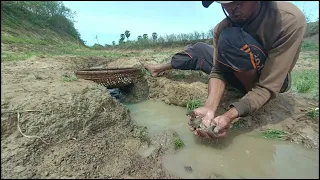 amazing fishing a fisherman skill catch fish a lots when water running by hand