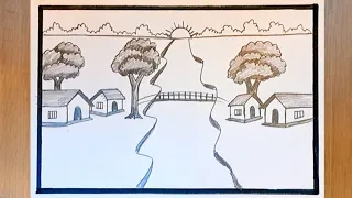 Scenery drawing easy 🙂 Village picture drawing/Gramer dissho drawing ✅