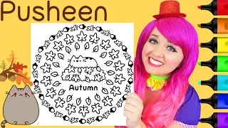 Coloring Pusheen Cat Autumn Leaves Coloring Page Prismacolor Markers | KiMMi THE CLOWN