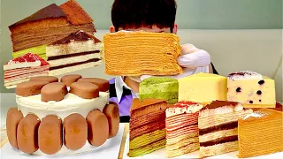 ASMR 티코초콜릿🍫생크림케이크 카라멜 크레이프 녹차 치즈케이크 먹방~! Chocolate Ice Cream Cake With Caramel Crepe🧀Cake MuKbang!