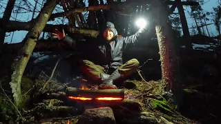 Solo Winter BUSH CAMPING under a FALLEN TREE