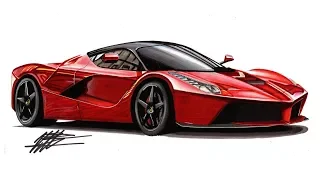 Realistic Car Drawing - Ferrari Laferrari - Time Lapse