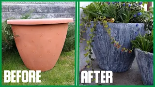 CEMENT POT made out of PLASTIC ONE // Free tutorial // DIY, do it yourself // Garden design