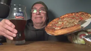 ASMR Eating Fenway Pizza with Sam Adams Beer night