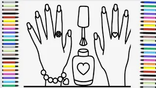 beautiful hand nail polish drawing, colouring for kids