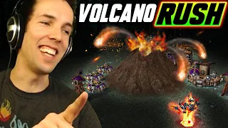 Volcano RUSH in 1v1v1v1 - VERY FUNNY GAME - WC3 - Grubby