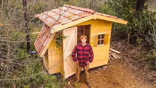 Building a Tiny Cabin - Start to Finish | One Man Alone In an Off Grid Bush