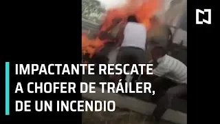 Accidente vehicular; rescatan a chofer de tráiler de incendio - En Punto con Denise Maerker