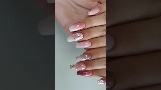 @Merlin Nails  Best Ombre Babyboomer Color fade Glitter Nails ballerina shape babycolor | Gel nails