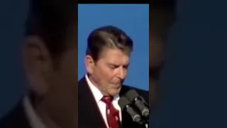 President Ronald Reagan praises Bruce Springsteen during Rally