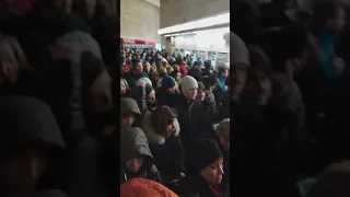 Час пик в метро Дыбенко. Просто жесть. 2018 год январь.