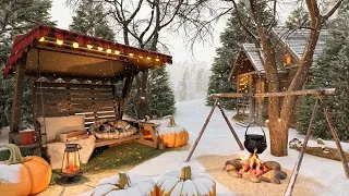 Winter Cozy Ambience with First Snow Falling and Relaxing Crackling Sounds of Campfire