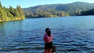 Nature walk at idyllic Lake Gregory in Crestline California - San Bernardino Mountains