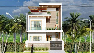 25x45 House Design 3D | 1125 Sqft | 125 Gaj | 3 BHK | Modern Design | Terrace Garden | 8x14 Meters