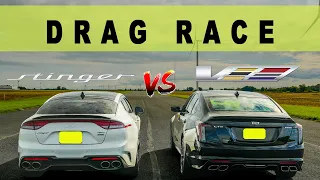 2022 Cadillac CT5-V vs 2022 Kia Stinger GT, shocking results. Drag and Roll Race.