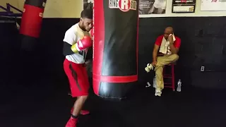 Errol Spence Jr working the heavy bag