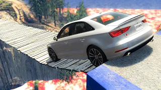 Cars vs Lava vs Suspension Bridge #2 - BeamNG Drive | CRASHdriven