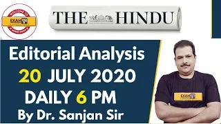 UPSC IAS/UPPSC/MPPSC/BPSC/RPSC |The Hindu Editorial Analysis | By Dr.Sanjan Kr Sir | 20 July 2020