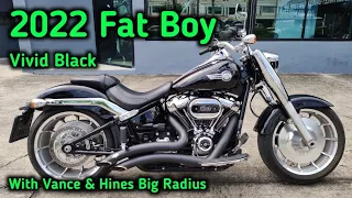 Fat Boy 2022 with Vance and Hines Big Radius Walkaround Close up details + Rev