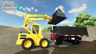 Farming Simulator 22 - JOHN DEERE 675B Skid Loader Loads The Truck With Dirt