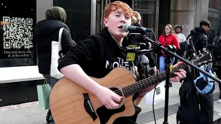 13 Year Old Fionn Whelan Returns To Grafton Street With "Stick Season" by Noah Kahan.