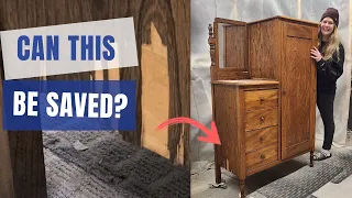 Amazing Vintage Wardrobe Furniture Flip | Saving Peeling Veneer | Dresser Make Over