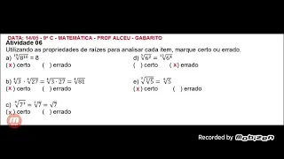 CORREÇÃO DAS ATIVIDADES DE MATEMÁTICA - 9° C - PROF ALCEU  - 14/05/2021