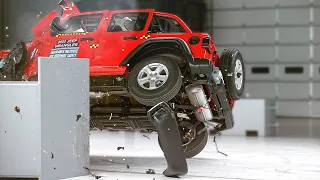 Jeep Wrangler Crash Test FAIL– Roll Over During Small Overlap Crash Test