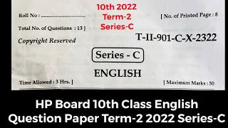 HP Board 10th Class English Question Paper 2022 Term-2 Series-C | HP Board English question paper