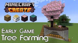 Minecraft Create Mod: Early Game Tree Farming (Semi-automatic Farm and Mechanical Saw)