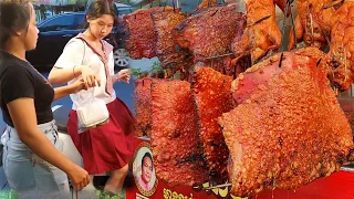Cambodian Street Food - Very Popular Roast Pork Belly, Chopped Meat & Roasted Ducks