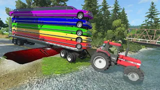 Survival SUPER long cars vs SPIDERMAN speedbump vs flatbed tractor - Limousine Car in BeamNG Drive