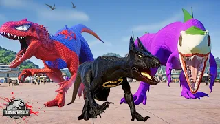 Joker, Spiderman, Batman, Captain America Ultimate Dinosaurs Fight in Jurassic World Evolution Park