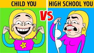 CHILD YOU VS HIGH SCHOOL YOU || Weird And Funny Stories by 123Go! Animated