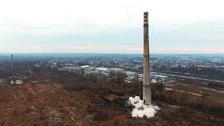 Wyburzenie komina Zakładu Włókien Chemicznych „Wistom”  w Tomaszowie Mazowieckim (4 grudnia 2019) 4K