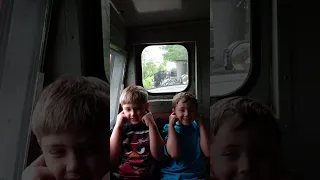 Stephen and Tommy on caboose ride on Essex Steam Train.