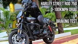 Harley Street Rod 750 0 - 100 Drag and Braking test