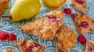 Perfect for breakfast! How to make from scratch homemade Pear & Raspberry SCONES | easy recipe