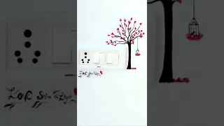 Wall painting tree design and switch board decoration // tree// #shorts #painting #viral