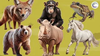 Love The Life Of Cute Animals Around Us: Bear, Fox, Monkey, Horse, Frog, Rhino