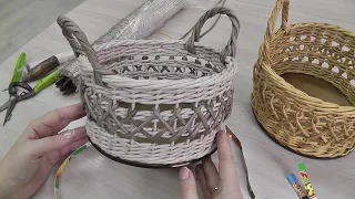 Простые декоративные ручки для плетеной корзины. Плетение из газетных трубочек