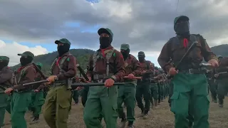 Desfile de milicianas y milicianos en el 30 aniversario del levantamiento zapatista