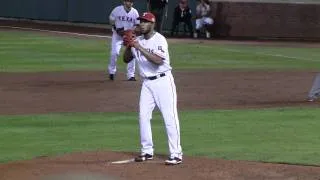 2011 World Series Game 4 Feliz strikes out the last batter Matt Holliday, Elvis & Kinsler Handshake