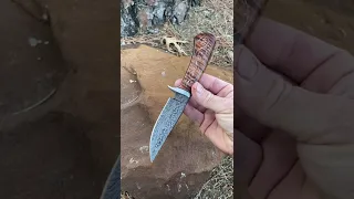 Custom Feather Damascus with silver inlayed curly maple