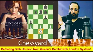 Queens Gambit Netflix Lead Beth Harmon Defeated on Chess.com with 3 queens playing the London System