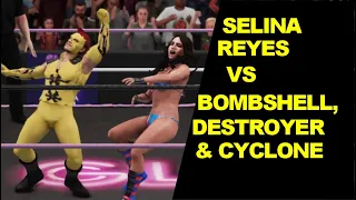 GLOW 1985 Selina Reyes vs Bombshell, Destroyer, & Cyclone  3 on 1 Iron Mixed Match