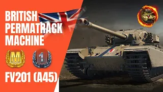 wot blitz FV201 (A45) (permatracking machine) British premium tank review